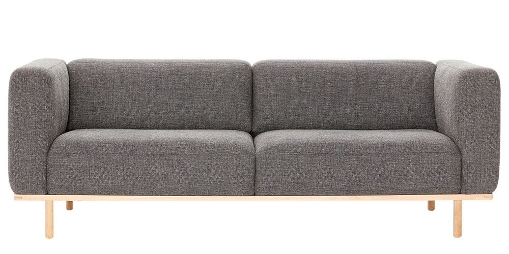 Andersen Furniture A1 Sofa als 3-Sitzer mit grauem Stoffbezug und weiß pigmentiertem, matt lackiertem Gestell aus massiver Eiche, 230 cm breit, Design byKATO.