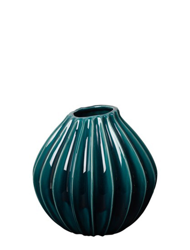 Broste Copenhagen Wide Vase Teal – mitlere Keramikvase in der Größe M