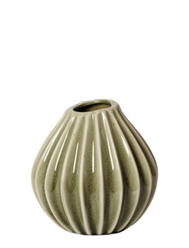 Broste Copenhagen Wide Vase Dry Sage – kleine Keramikvase in der Größe S