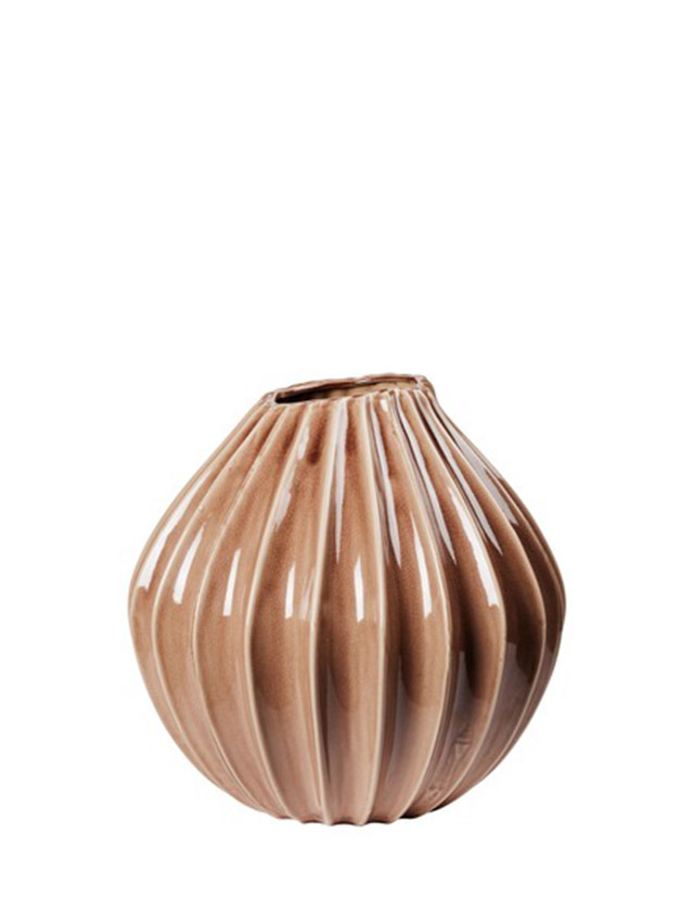 Broste Copenhagen Wide Vase Fawn – kleine Keramikvase in der Größe S