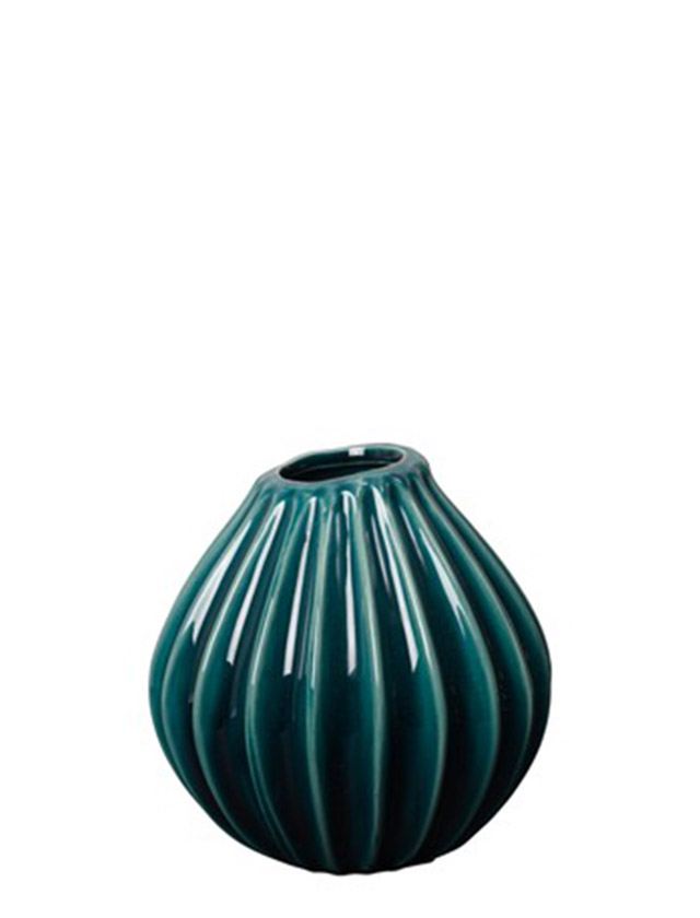 Broste Copenhagen Wide Vase Teal – kleine Keramikvase in der Größe S