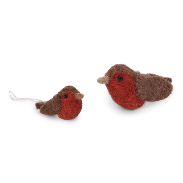 Rotkälchen, Vogelmutter mit Kind aus Wollfilz von Gry & Sif
