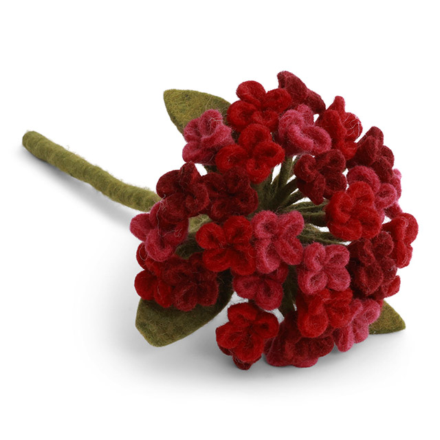 Gry & Sif Sommerblumen aus Wollfilz – Große Hortensie in Dunkerot