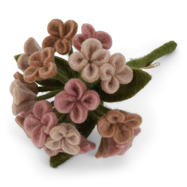 Gry & Sif Sommerblumen aus Wollfilz – Kleine Hortensie in Hellrosa