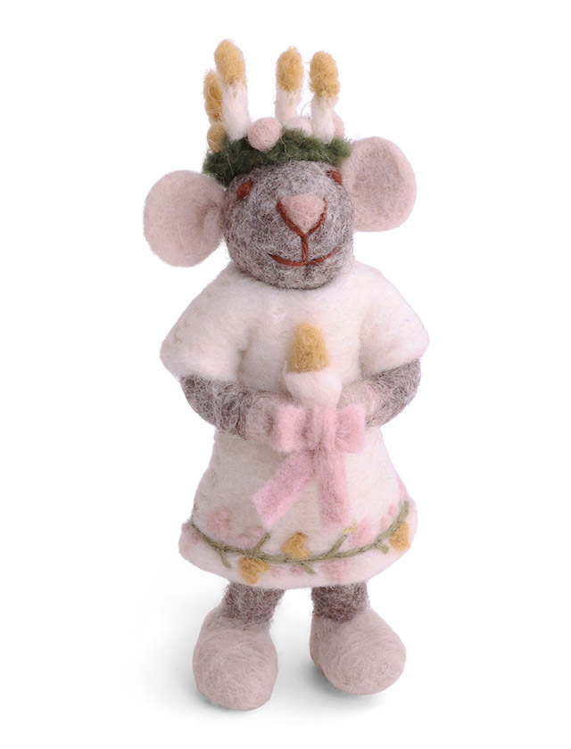 Graue mädchenhafte St.-Lucia-Maus von Gry & Sif - Anhänger aus Wollfilz