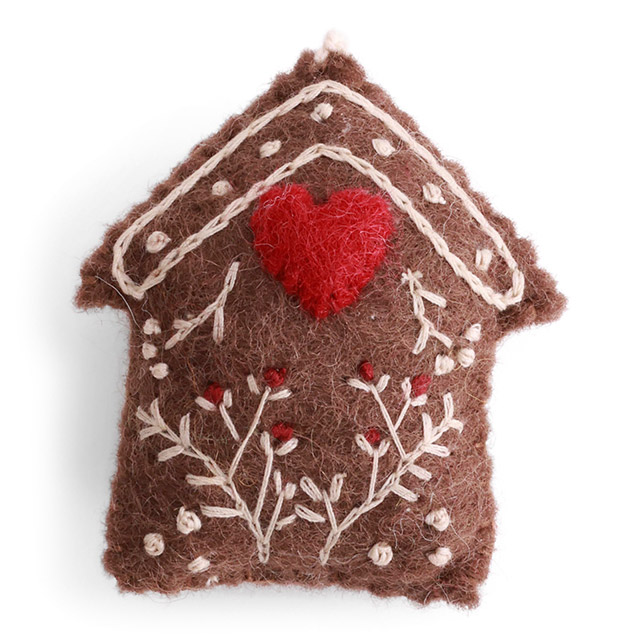 Gry & Sif Filzanhänger Lebkuchenhaus mit Stickereien – Weihnachtsdeko