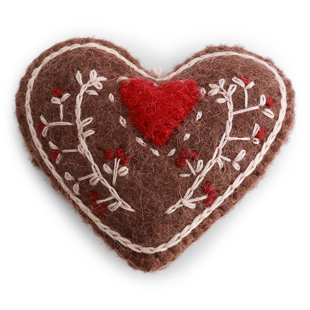 Gry & Sif Filzanhänger Lebkuchenherz mit Stickereien – Weihnachtsdeko