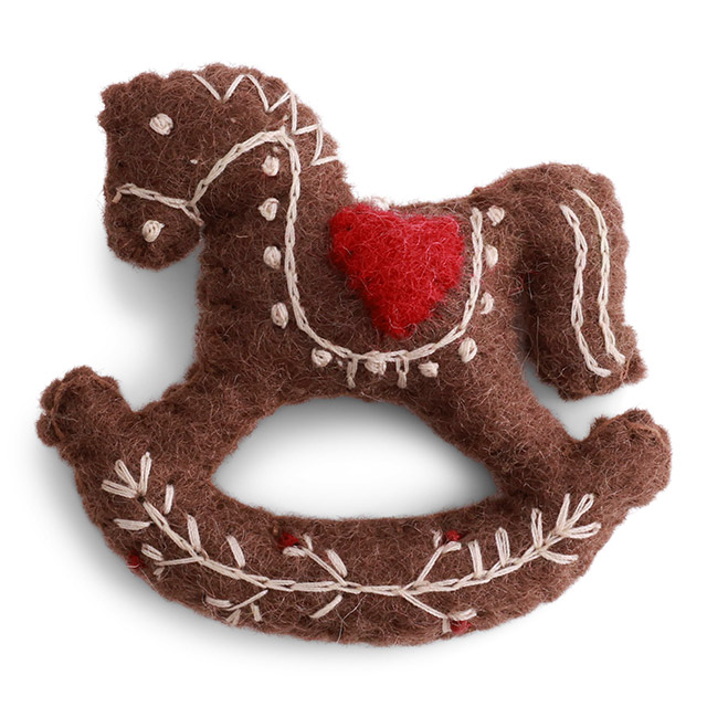 Gry & Sif Filzanhänger Lebkuchenschaukelpferd mit Stickereien – Weihnachtsdeko