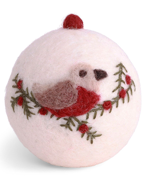 Christbaumkugel mit Vogel aus Wollfilz von Gry & Sif