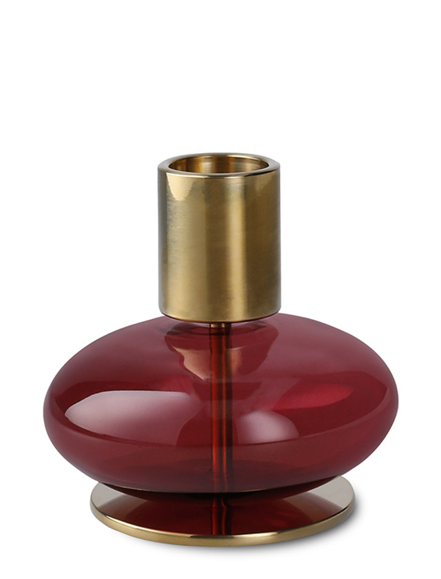 Holmegaard Bubble Kerzenhalter aus mundgeblasenem Glas in den Juwelentonen Bordeaux.