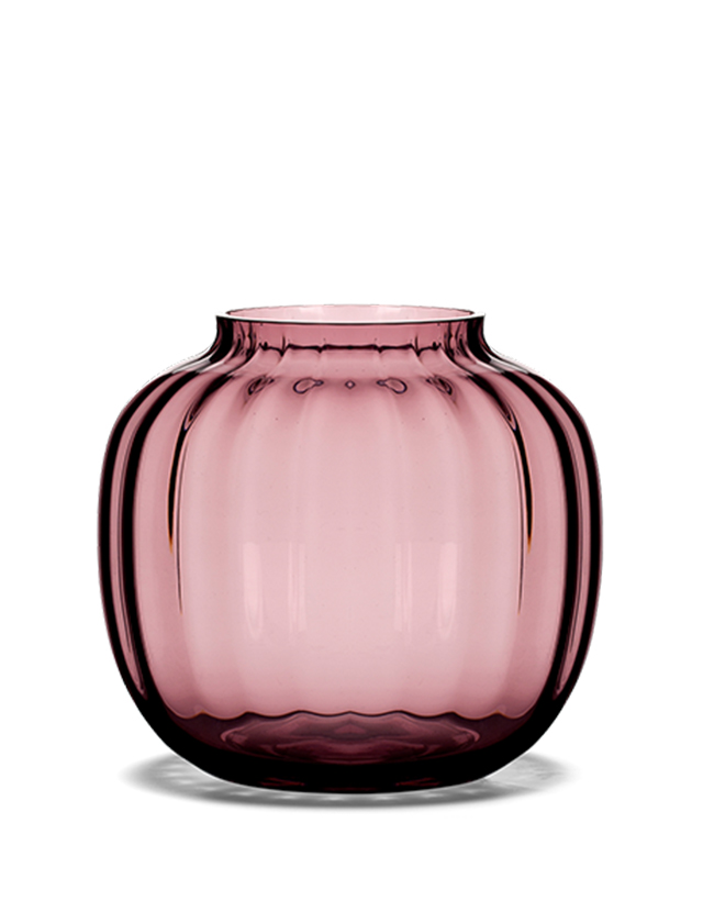 Primula Vase in Pflaume von Holmegaard - Hohe mundgeblasene Kugelvase - Höhe 12,5 cm