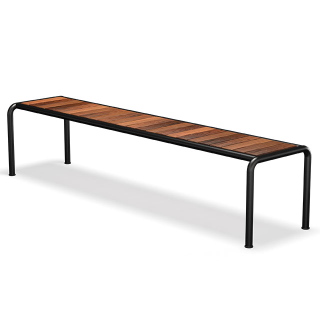 HOUE Avanti Gartenbank Large - 200 x 48 cm in Black mit Sitzfläche aus Thermo Esche-Lamellen