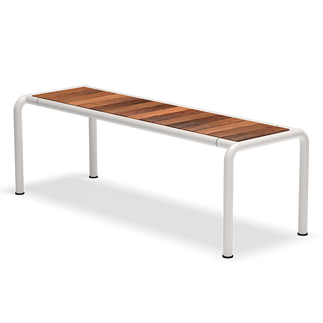 HOUE Avanti Gartenbank Medium - 130 x 48 cm in Muted White mit Sitzfläche aus Thermo Esche-Lamellen