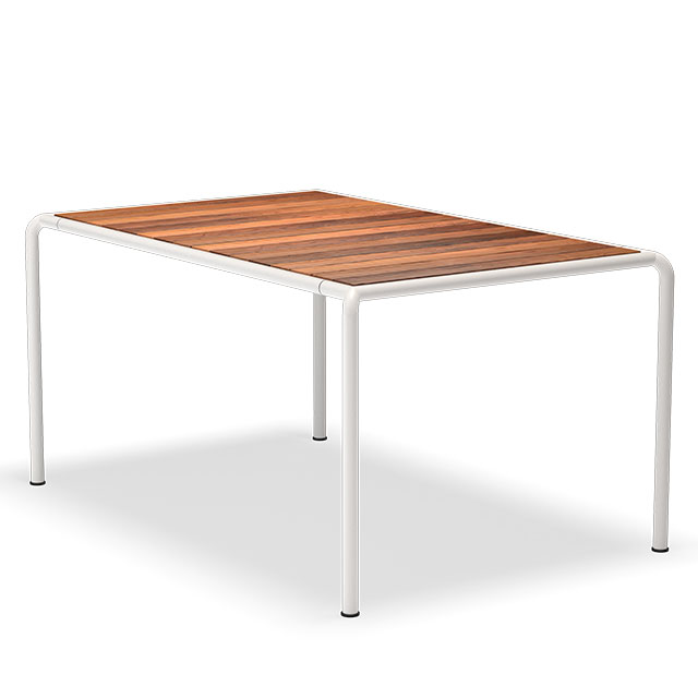 HOUE Avanti Gartentisch - 153 x 98 cm mit den Rahmen in Muted White und Lamellen aus Thermo Esche