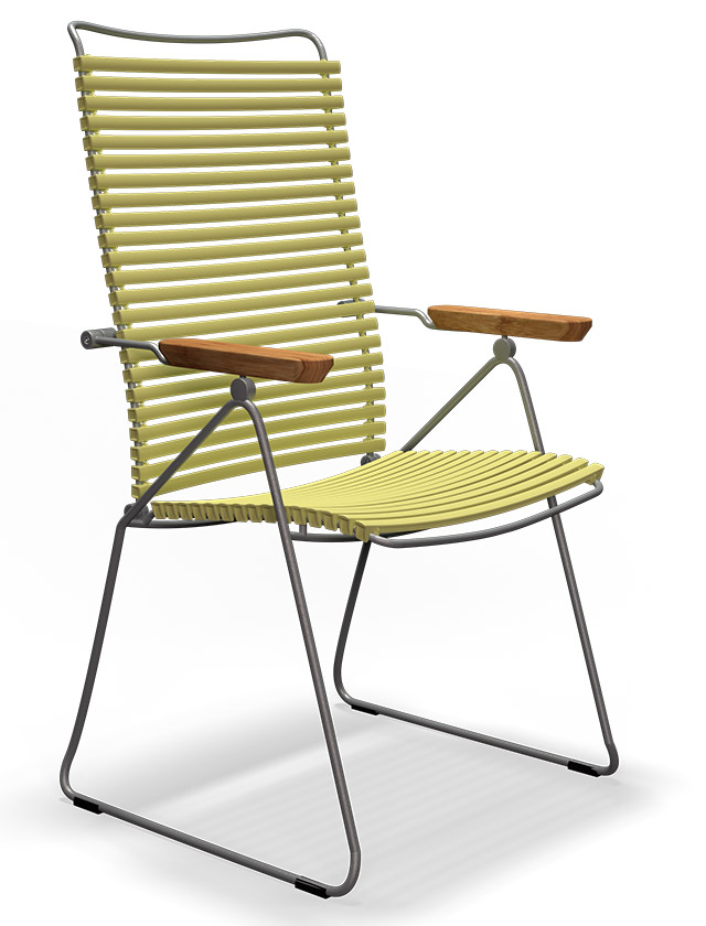 Click Hochlehner mit verstellbarer Rückenlehne in Lemon Zest - Farbnummer 45 - Design Gartenstuhl von HOUE aus Dänemark - Lamellen aus Kunststoff und pulverbeschichtetes Stahl