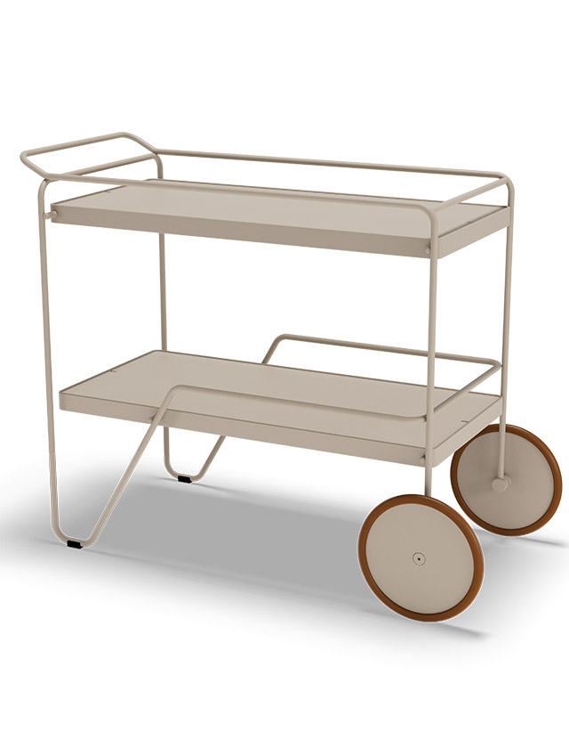 HOUE CLICK Servierwagen in Beige mit zwei Ablagen und Rollen für Terrasse und Garten