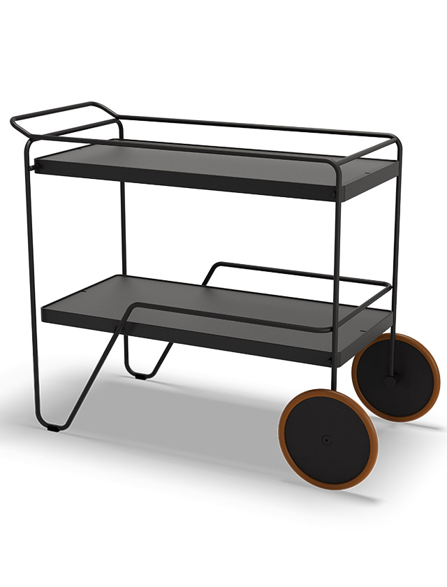 HOUE CLICK Servierwagen in Schwarz mit zwei Ablagen und Rollen für Terrasse und Garten