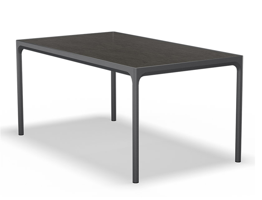 HOUE FOUR Ceramic Outdoor-Esstisch in Dark Grey mit Keramik-Tischplatte und Aluminiumgestell in 90x160 cm.