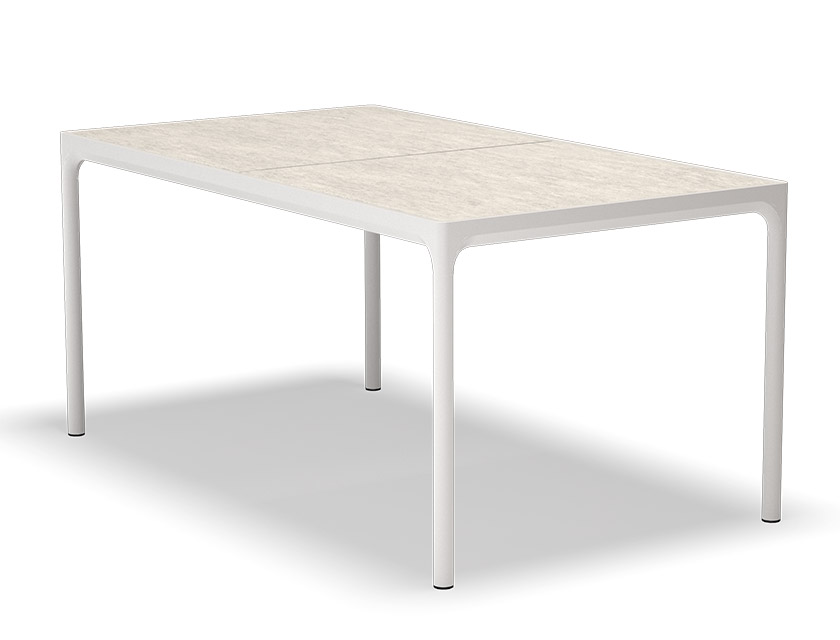 HOUE FOUR Ceramic Outdoor-Esstisch in Muted White mit Keramik-Tischplatte und Aluminiumgestell in 90x160 cm.