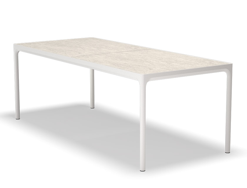 HOUE FOUR Ceramic Outdoor-Esstisch in Muted White mit Keramik-Tischplatte und Aluminiumgestell in 90x210 cm.