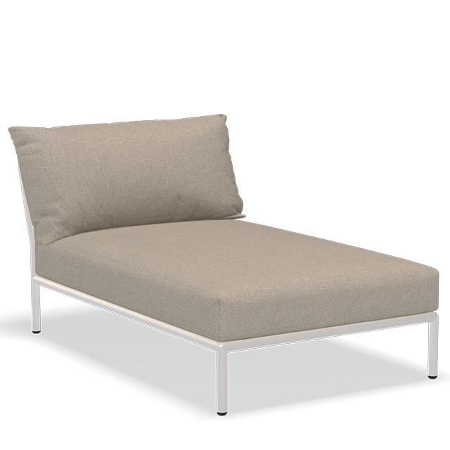 LEVEL2 Outdoor Lounge Chaiselongue in der Farbe Ash - Sunbrella Heritage und der Rahmen in Muted White
