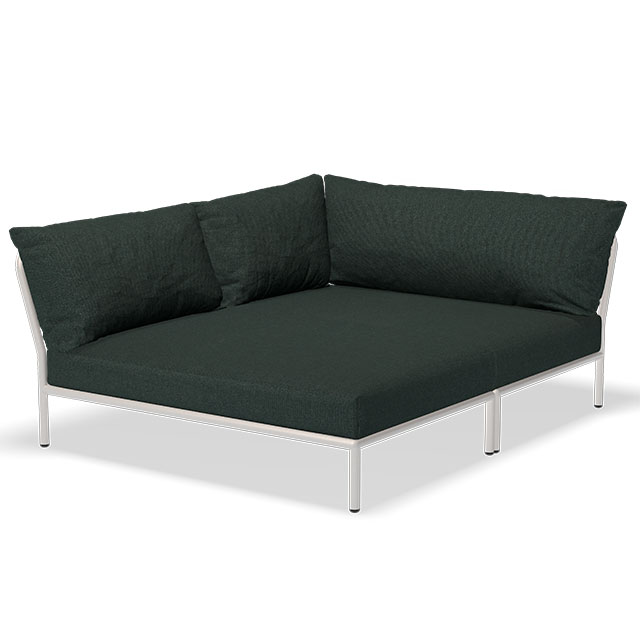 LEVEL2 Outdoor Lounge Cozy Corner links in der Farbe Alpine Green - Sunbrella Heritage und der Rahmen in Muted White