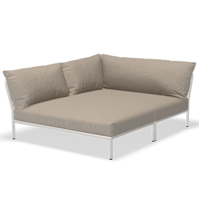 LEVEL2 Outdoor Lounge Cozy Corner links in der Farbe Ash - Sunbrella Heritage und der Rahmen in Muted White