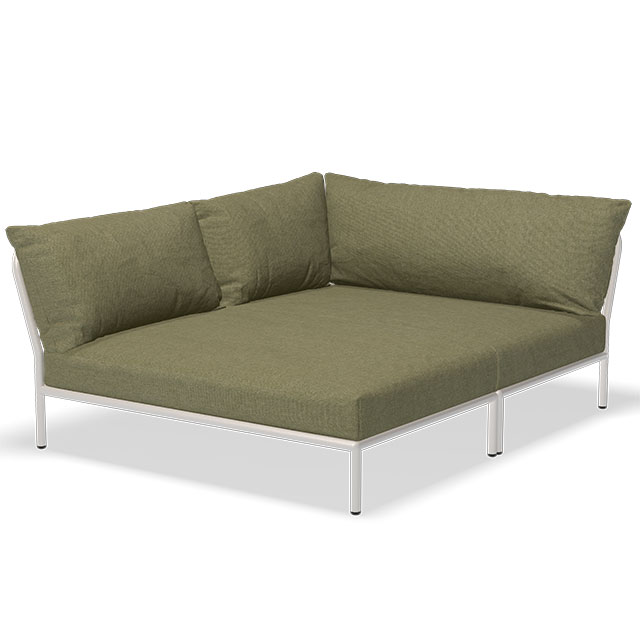 LEVEL2 Outdoor Lounge Cozy Corner links in der Farbe Leaf - Sunbrella Heritage und der Rahmen in Muted White