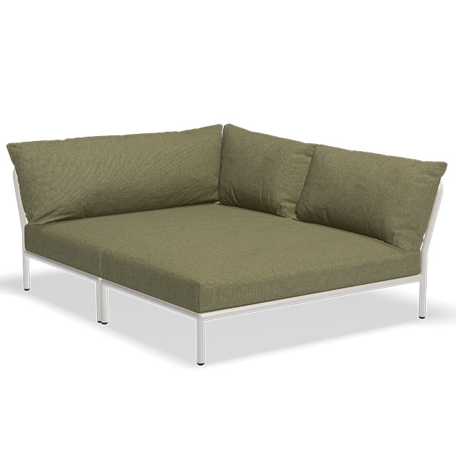 LEVEL2 Outdoor Lounge Cozy Corner rechts in der Farbe Leaf - Sunbrella Heritage und der Rahmen in Muted White