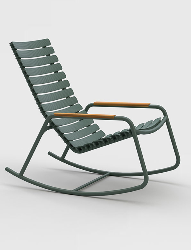 ReClips Schaukelstuhl in Olive Green von HOUE - Outdoor Rocking Chair Grün mit Armlehnen aus Bambus