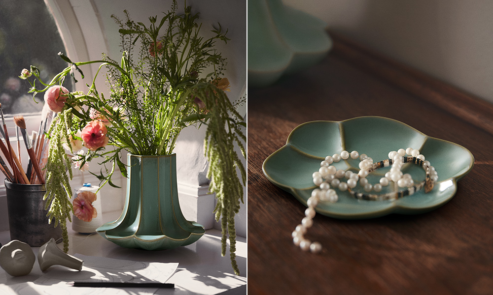 Skandinavische Keramik inspiriert vom Pfifferling: Kantarel Serie von Kähler Design mit Vase, Schale & Kerzenhalter – zeitlos, hygge, elegant.