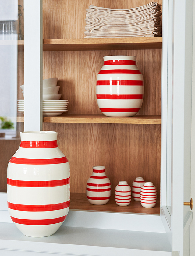 Omaggio Vasen in Scarlett-Rot - Alle Größen Medium, Klein, Groß und Miniture 3er-set