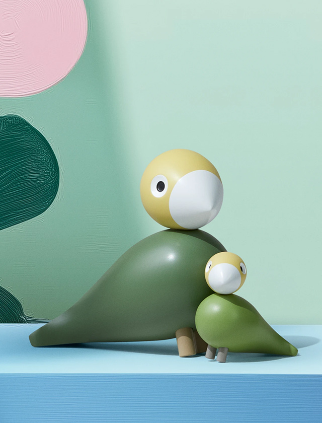 Kay Bojesen Vogelpaar Mutter und Kind in Grün