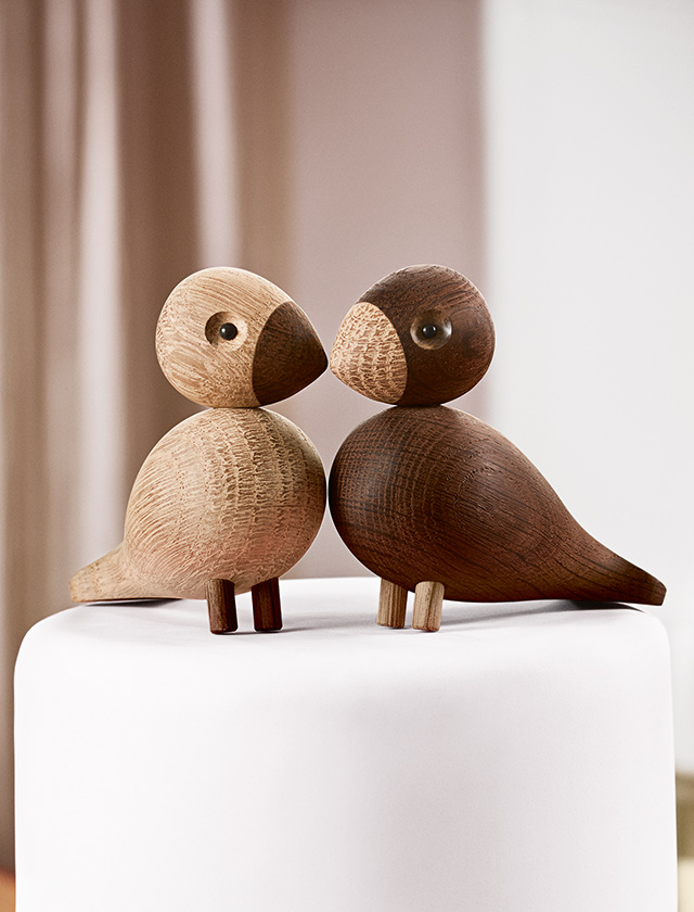 Unzertrennliche Singvögel aus Eichenholz – Hochzeitsgeschenk