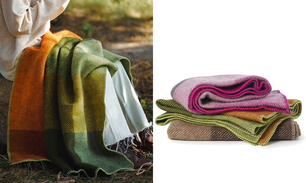 lippan Yllefabrik Gotland Check Midi Wolldecke in Green, 90 × 130 cm, aus 25 % Gotlandwolle und 75 % Lammwolle als wärmende Kniedecke im Freien.