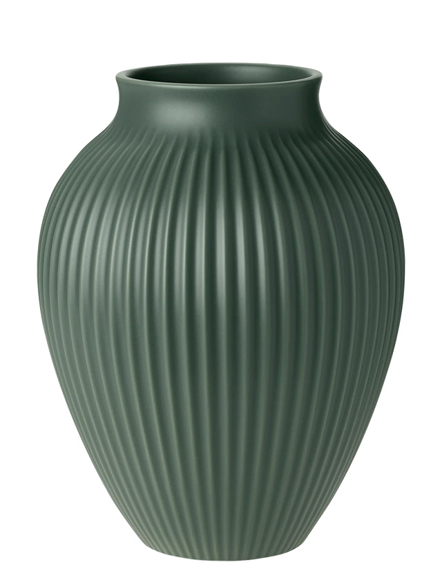Rillenvase von Knabstrup Keramik groß in matt Celadongrün.