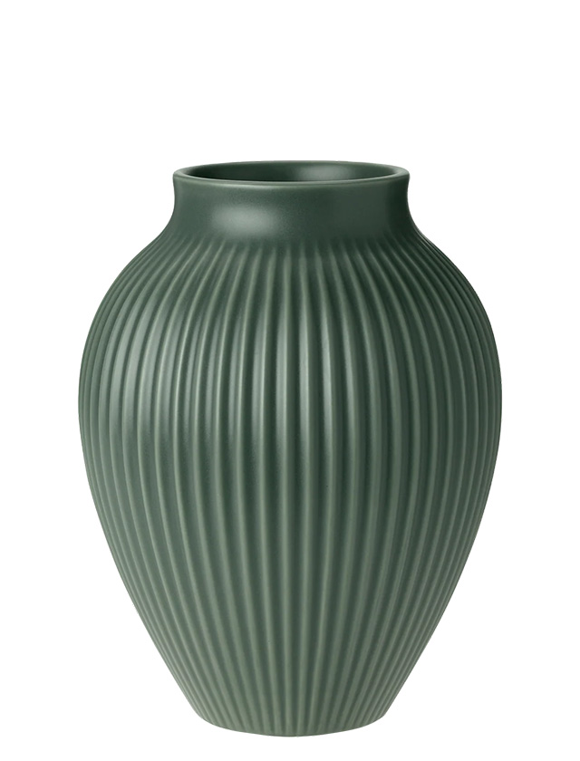 Rillenvase von Knabstrup Keramik mittel in matt Celadongrün.