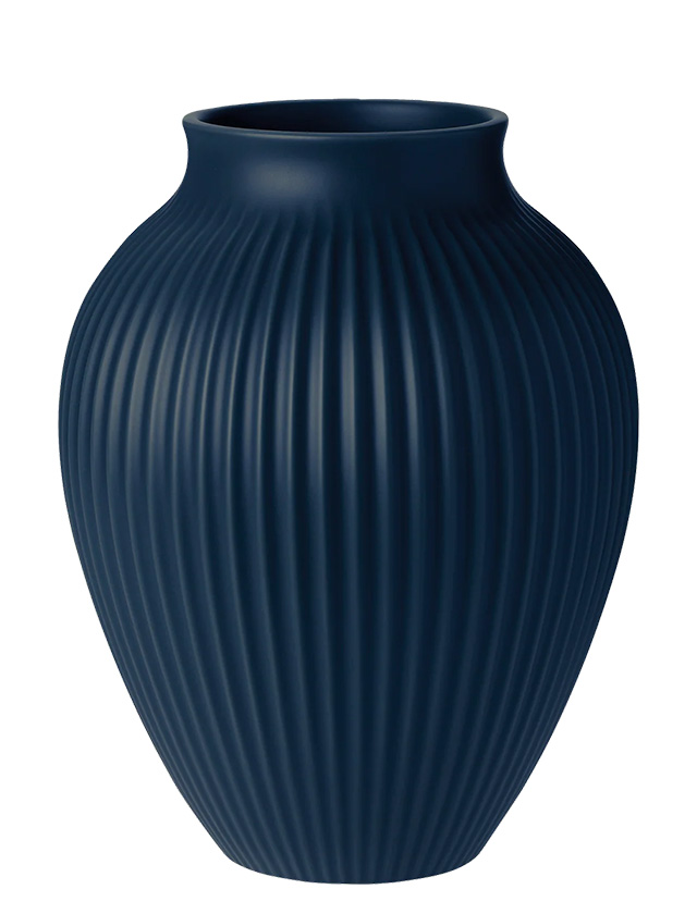 Rillenvase von Knabstrup Keramik groß in matt Dark Blue