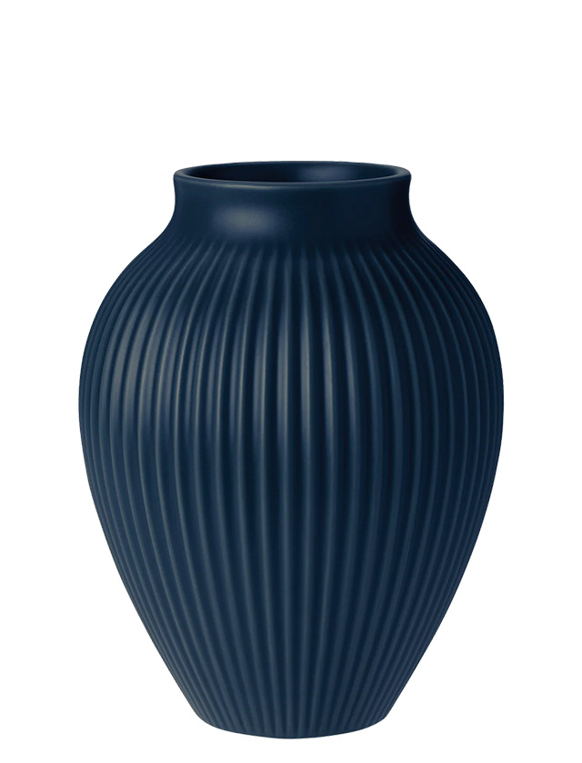 Rillenvase von Knabstrup Keramik mittel in matt Dark Blue
