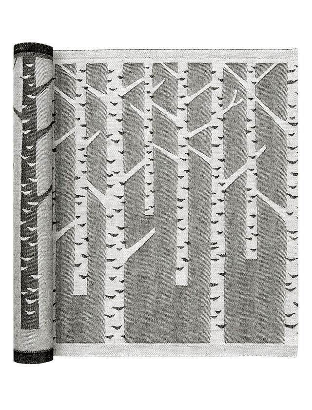 Koivu Saunaauflage lang in White Black aus 60% Leinen und 40% Baumwolle von Lapuan Kankurit.