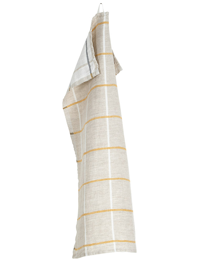 Kokki Geschirrtücher von Lapuan Kankurit aus hochwertigem Leinen mit feinem Karomuster in der Farbkombination Linen-White-Cloudberry
