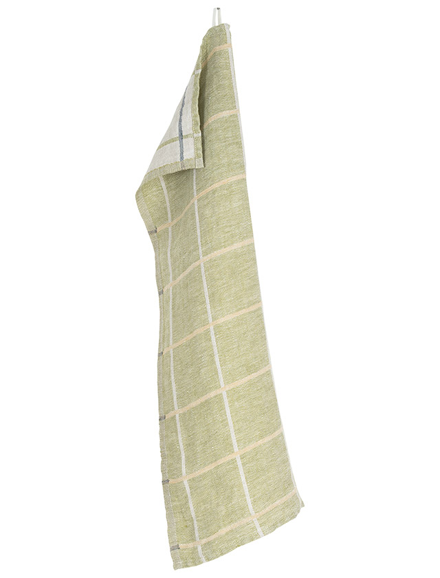 Kokki Geschirrtücher von Lapuan Kankurit aus hochwertigem Leinen mit feinem Karomuster in der Farbkombination Olive-Linen-Gold