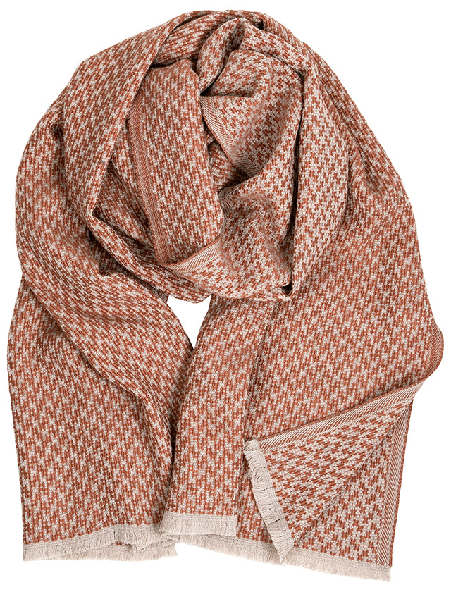 Salla Schal von Lapuan Kankurit aus weicher Merinowolle mit Hahnentritt-Muster in Beige-Cinnamon