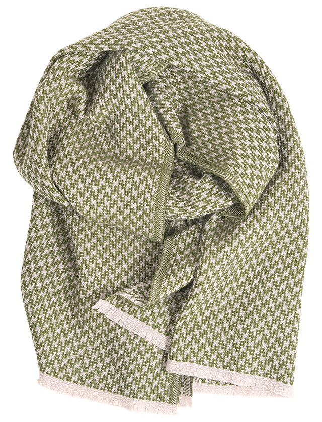 Salla Schal von Lapuan Kankurit aus weicher Merinowolle mit Hahnentritt-Muster in Beige-Olive