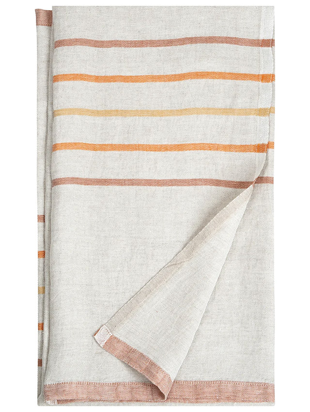 VIRTA Leinen-Dusch- und Saunatuch mit Streifen in Rostorange, Beige und Braun auf Naturleinen von Lapuan Kankurit