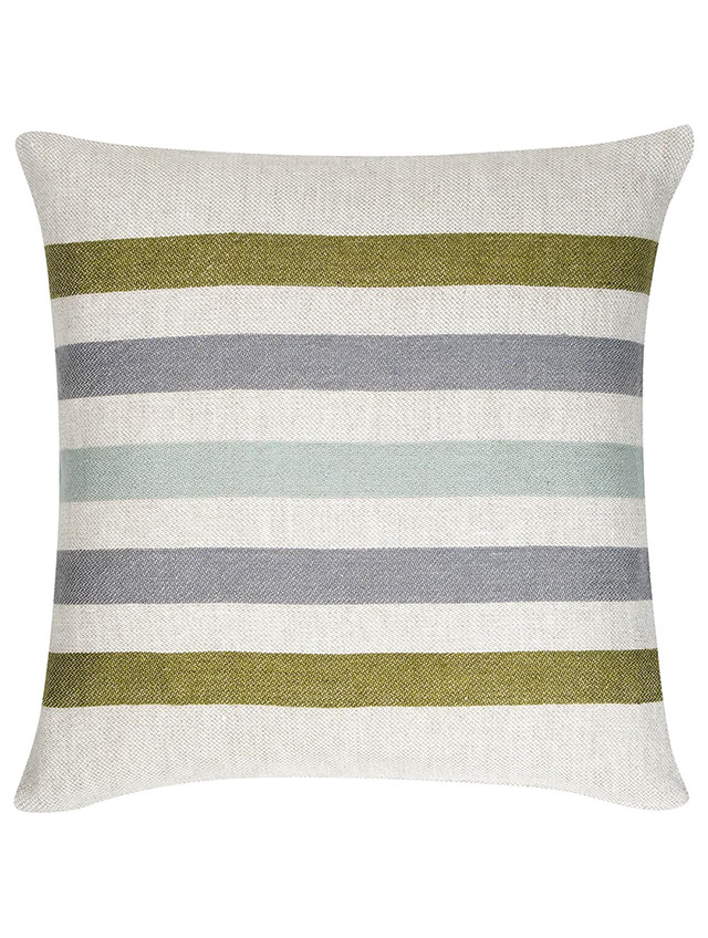 VIRTA Leinen-Kissenbezug mit Streifen in Oliv, Grau und Hellblau auf Naturleinen von Lapuan Kankurit