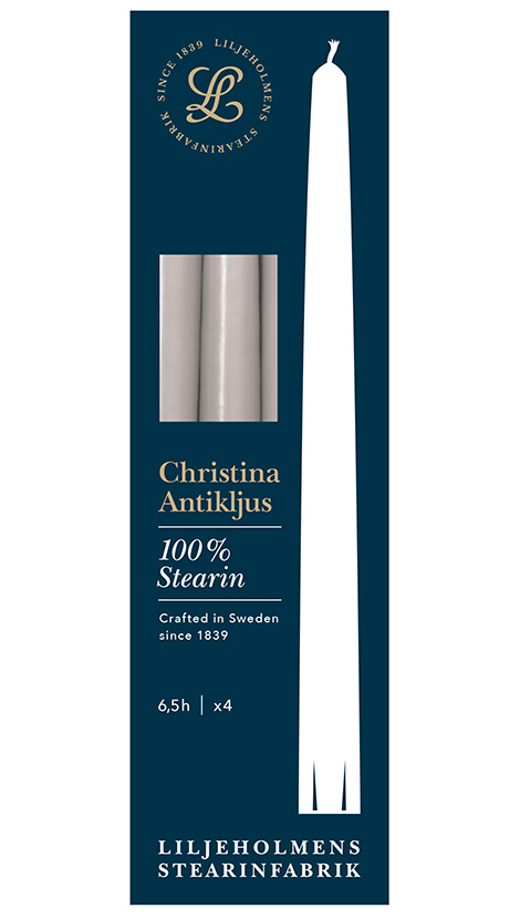 Liljeholmens Christina Antikljus 4er-Pack Grau Kerzen – 100 % Stearin, Handgefertigt in Schweden