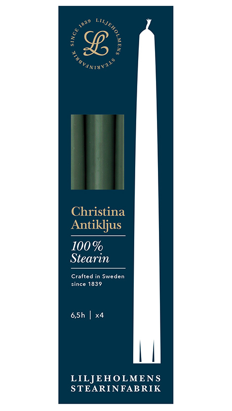 Liljeholmens Christina Antikljus 4er-Pack Tannengrün Kerzen – 100 % Stearin, Handgefertigt in Schweden