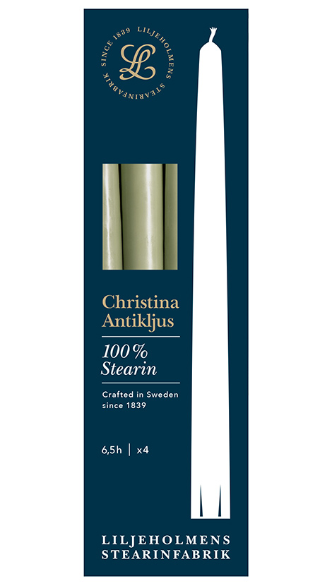 Liljeholmens Christina Antikljus 4er-Pack Pistaziengrün Kerzen – 100 % Stearin, Handgefertigt in Schweden