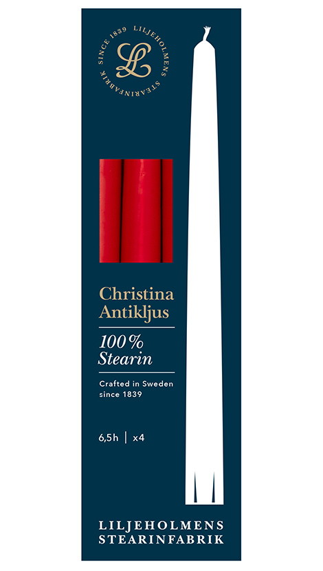 Liljeholmens Christina Antikljus 4er-Pack Rot Kerzen – 100 % Stearin, Handgefertigt in Schweden